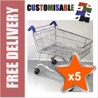 5 x 100 Litre Shallow Wire/Metal Supermarket Shopping Trolleys